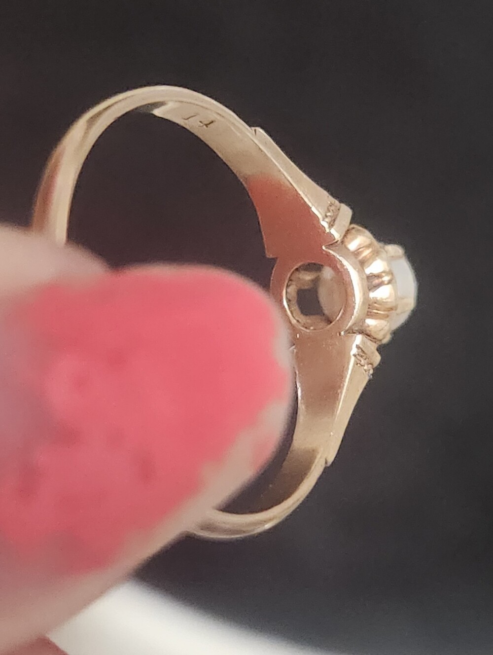 Antique 14k ylw gold Edwardian 6-prong buttercup setting natural pearl ring - Picture 6 of 16